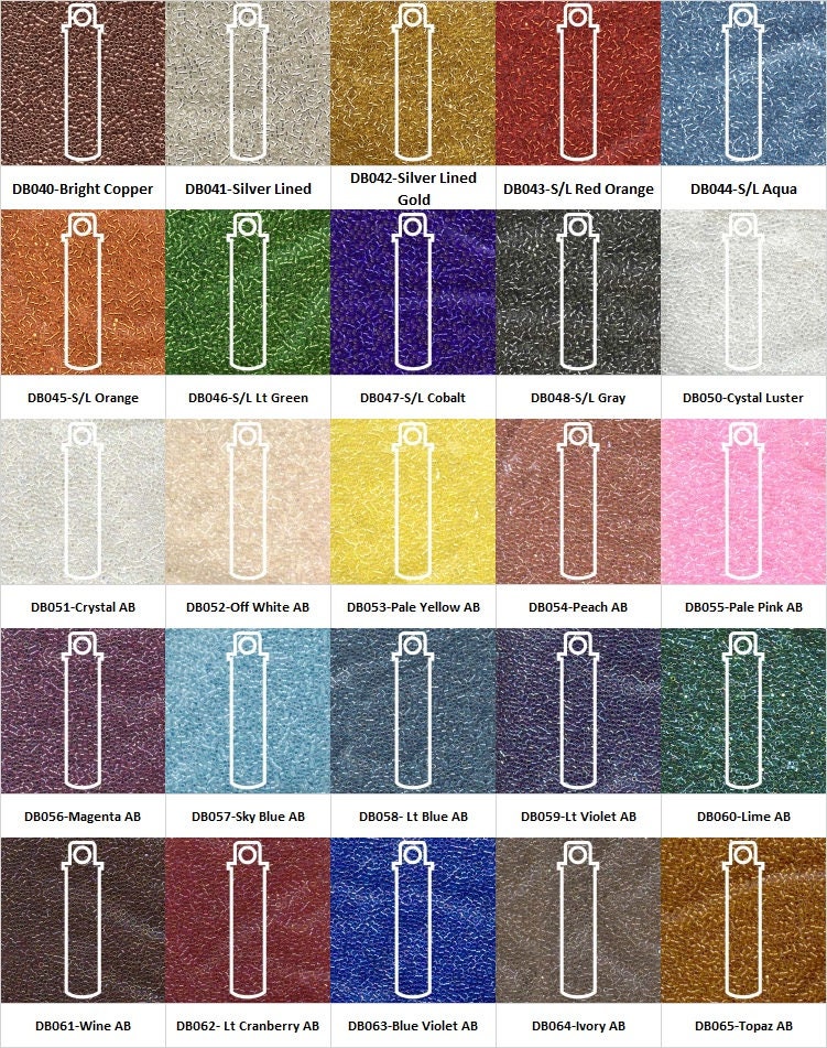 Miyuki Delica Size 11/0, Seed beads, Colors DB001-DB085, 7.2 gram tubes