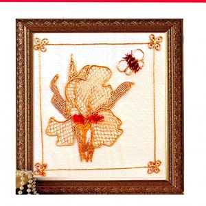 Goldwork Iris embroidery kit - design by Irene Junkuhn/Betsy Bee Designs - art silk threads - Rajmahal