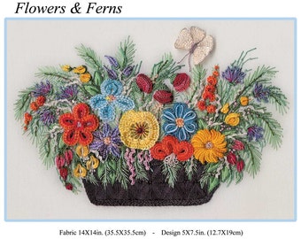 Flowers & Ferns Brazilian embroidery KIT #1030 - EdMar threads/choose fabric color