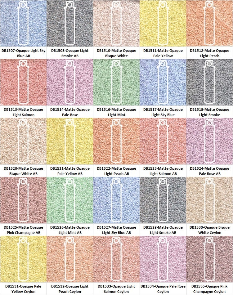 Miyuki Delica Size 11/0, Seed beads, Colors DB1507-DB1676, 7.2 gram tubes