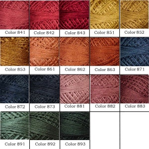 Valdani 3-Ply stranded floss/Solid Colors 841 thru 893, Colors 1641 thru 8123