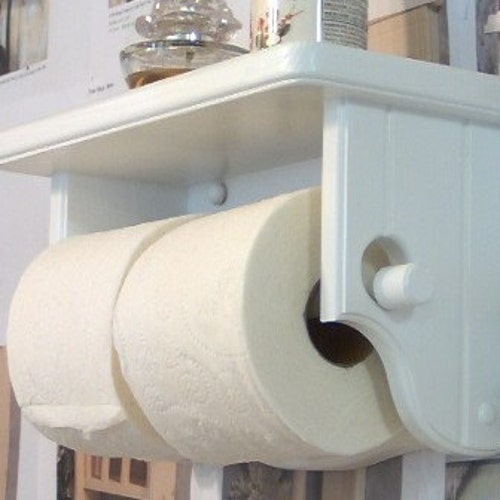 White Toilet Paper Holder With Shelf Etsy