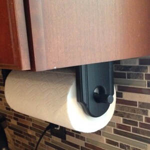 Paper towel holder wall or under cabinet wood black image 2