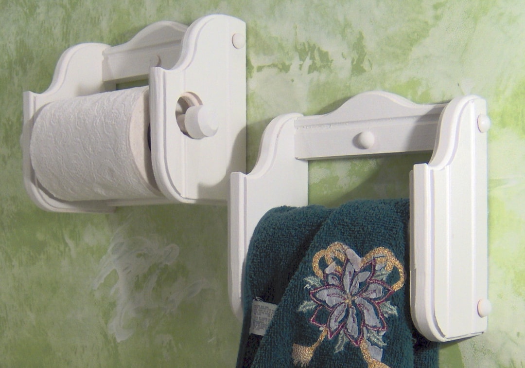 White Toilet Paper and Hand Towel Holders Wood Etsy