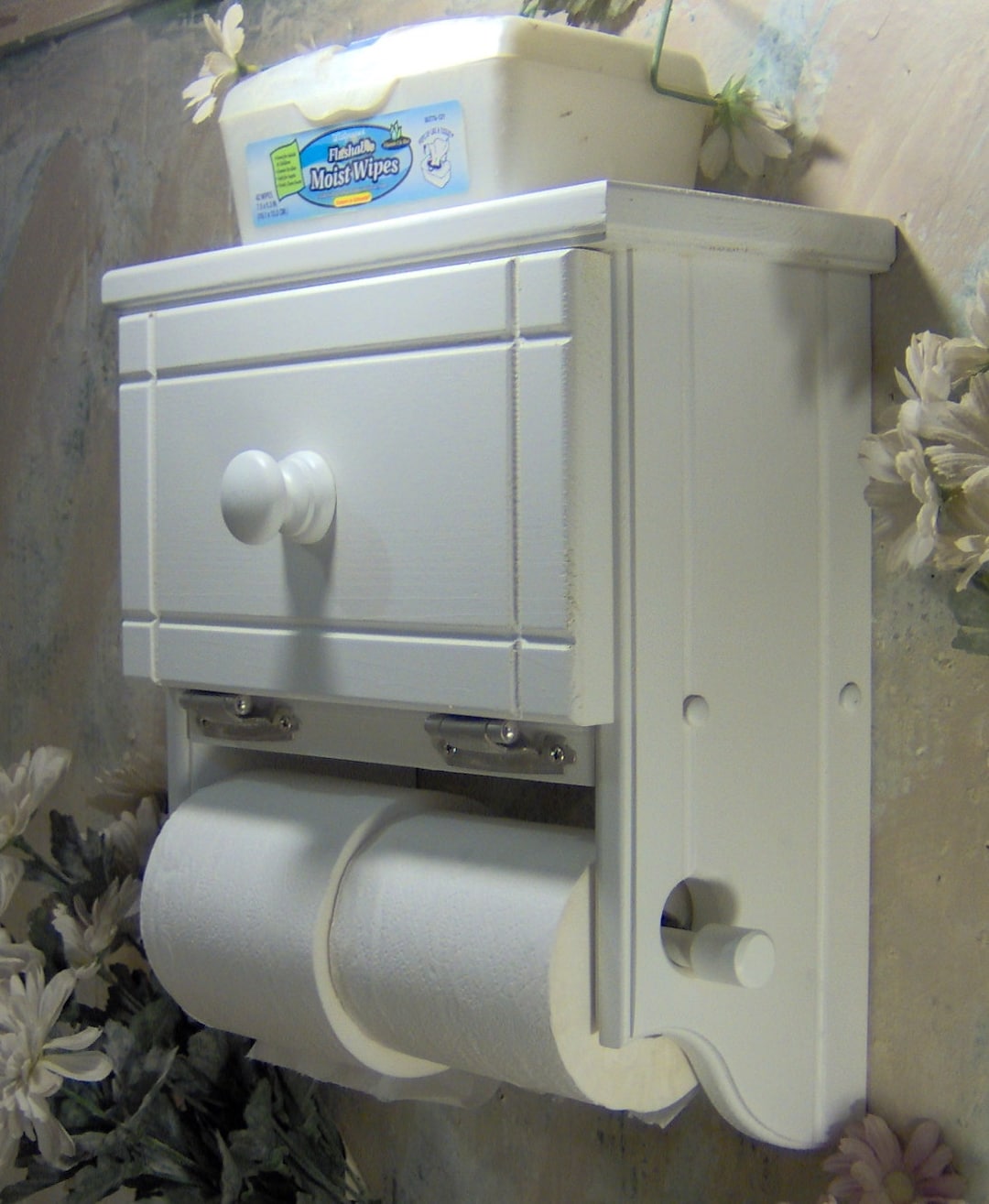 White Toilet Paper Holder White Shelf With Storage Cabinet Two Rolls - Etsy