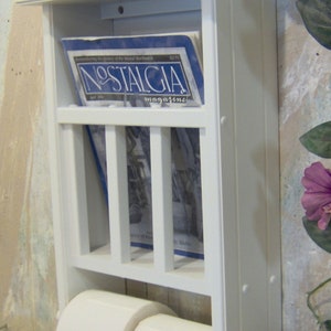 White Magazine Rack with Toilet Paper tissue Holder and shelf made in the USA