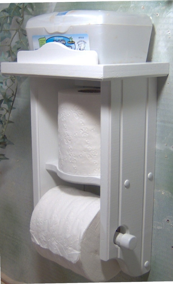 White toilet paper holder extra roll with shelf