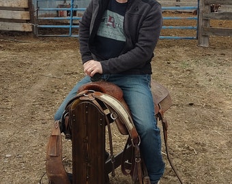 Solid pine saddle stand is burnt with Jacob bean stain finished with polyurethane lacquer