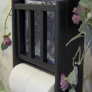 Black Magazine Rack with Toilet Paper tissue Holder made in the USA