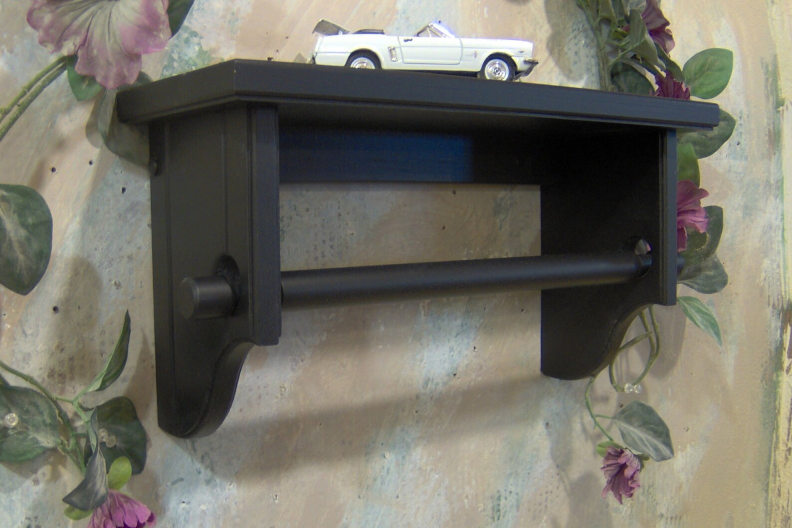 Paper Towel Holder Shelf Wall Solid Wood Black Etsy