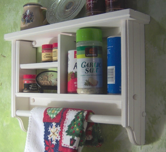 White Spice Rack ,plate,towel Bar,wall Shelf,wood H