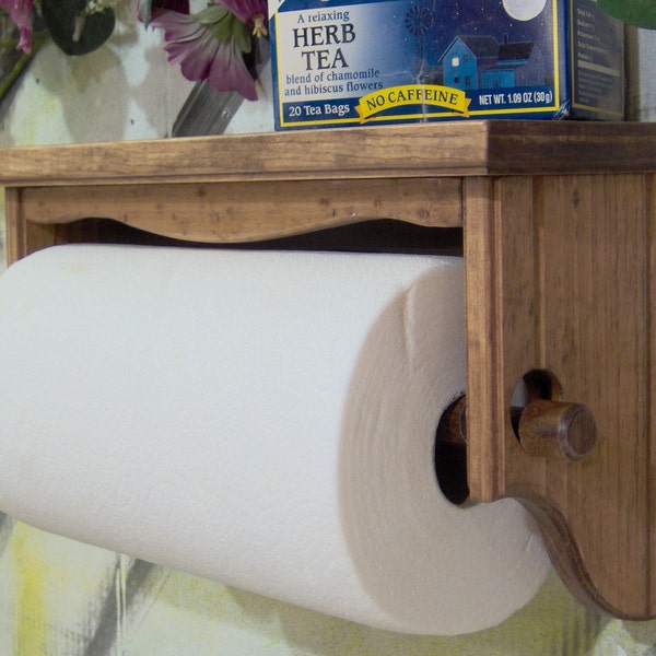 Paper towel holder shelf wall solid wood Early American apron