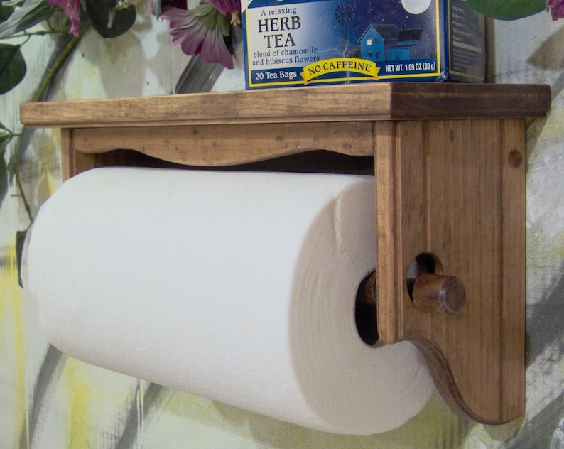 Paper Towel Holder Shelf Wall Solid Wood Early American Apron Etsy UK