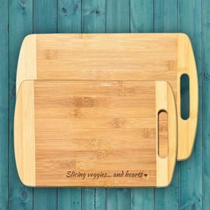 Set of 2 Personalized Natural Wooden Cutting Boards – Bamboo, Laser Engraving, Customized Text, Perfect Gift for Kitchen, Sharp knives
