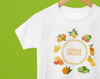 Unisex-Baumwoll-T-Shirt mit Zitrusfrüchten, Grafik-Shirt mit frischem Fruchtmotiv, Sommer-Look, Geschenkidee für Gartenliebhaber, Mode für einen gesunden Lebensstil