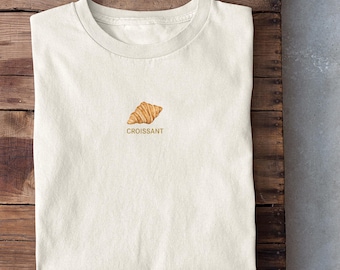 T-shirt croissant : chemise gastronomique minimaliste, haut en coton unisexe