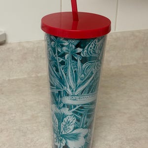 2016 New STARBUCKS Blue Tropical Flowers Venti Cold Cup TUMBLER 24 Oz RARE
