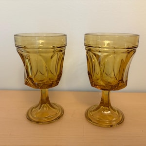 Mid-Century Amber Glass Goblets - MCM Vintage - vintage decor