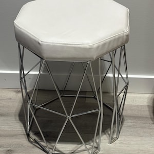 Geometric Chrome and White White Vanity Stool - 19.5&quot; High