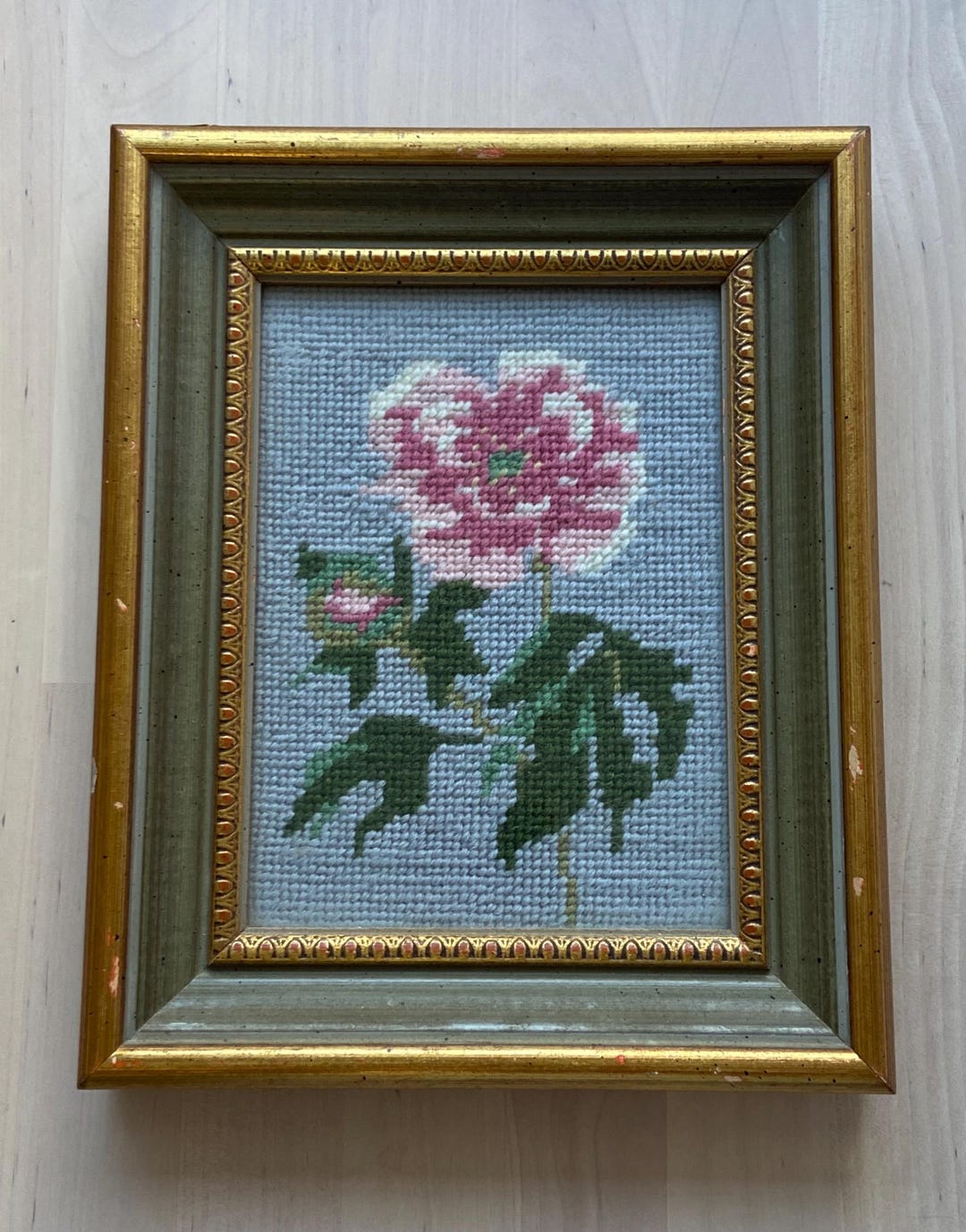 1980s Floral Crewel Embroidery Pictures in Wood Frame Vintage - Etsy