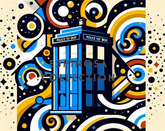Whimsical Blue Phone Box Journey - Doctor Digital Art Print (3 sizes)