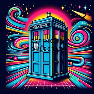 Retro the Blue Phone Box in Neon - Doctor Digital Art Print (3 sizes)