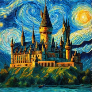 Van Gogh Style Magic Castle School inspired Castle Digital Art Print (3 sizes)