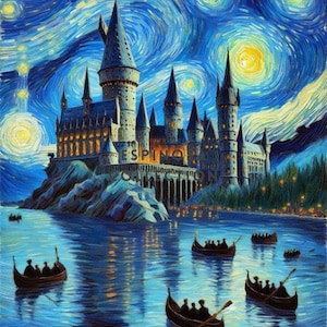 Van Gogh Style magic school inspired Castle Digital Art Print (3 sizes)
