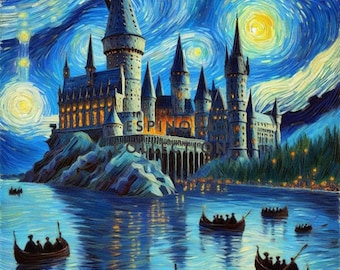 Van Gogh Style magic school inspired Castle Digital Art Print (3 sizes)