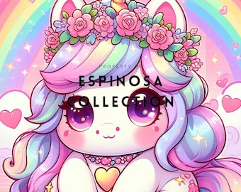Cute Rainbow Unicorn Digital Art Pack (6 pack of designs in 3 sizes - 18 total photos) Whimsical Nursery Print (3 sizes)