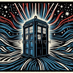 Retro Blue Phone Box in Neon - Doctor Digital Art Print (3 sizes)