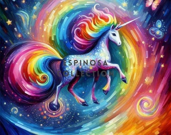 Rainbow Unicorn Fantasy - Vibrant Digital Art Print (3 sizes)