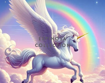Enchanted Winged Unicorn Wall Art - Fantasy Digital Print (3 sizes)
