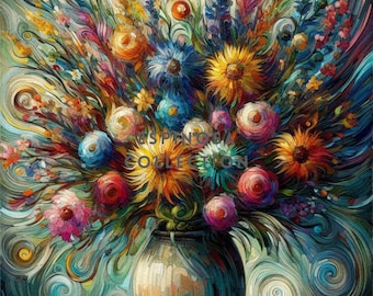 Van Gogh Inspired Floral Art - Vibrant Digital Print (3 size files)