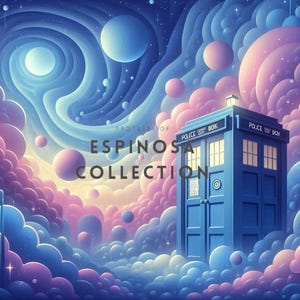 Whimsical Blue Phone Box Journey - Retro Doctor Digital Art Print (3 sizes)