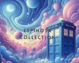 Whimsical Blue Phone Box Journey - Retro Doctor Digital Art Print (3 sizes)