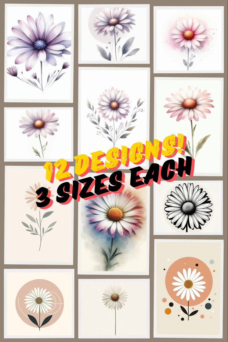 Minimalistic Floral Digital Prints Pack (12 Pack of Designs - 3 Sizes ...