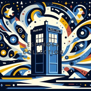 Whimsical Blue Phone Box Journey - Doctor Digital Art Print (3 sizes)
