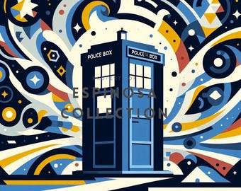 Whimsical Blue Phone Box Journey - Doctor Digital Art Print (3 sizes)