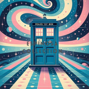 Blue Phone Box Doctor Digital Art - Enchanted Time Travel Print (3 sizes)