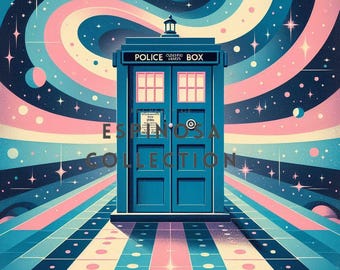 Blue Phone Box Doctor Digital Art - Enchanted Time Travel Print (3 sizes)