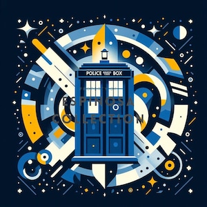 Whimsical Blue Phone Box Journey - Doctor Digital Art Print (3 sizes)