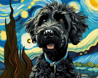 Starry Night Goldendoodle - Whimsical Canine Print (3 sizes)