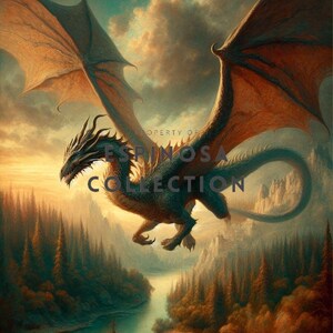 Majestätischer Drache über dem verzauberten Fluss - Digital Art Print (3 Dateien)