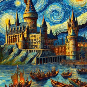 Van Gogh Style Magic School inspired Castle Digital Art Print (3 sizes)