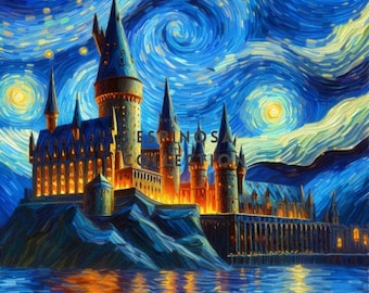 Van Gogh Style Magic School inspired Castle Digital Art Print (3 sizes)