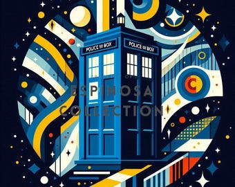 Whimsical Blue Phone Box Journey - Doctor Digital Art Print (3 sizes)