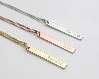 Personalized Stainless Steel Vertical Name Bar Necklace- Free Engraving!