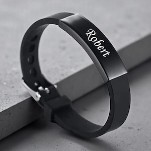 Personalized Black IP Plated Stainless Steel With Rubber ID Bracelet - Free Engraving!