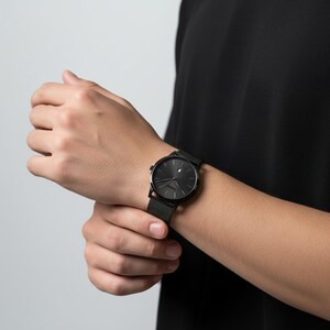 Personalized Minimalist Watch – Black or Silver Stainless Steel Mesh Band – Free Engraving image 10